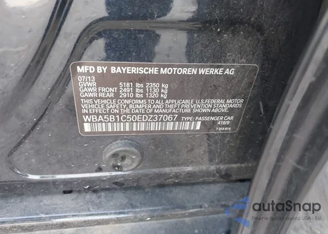 2014 BMW 535I z USA, uszkodzony, nr VIN WBA5B1C50EDZ37067